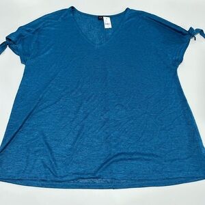 Lane Bryant Blue Tie Sleeves Relaxed Short Sleeve T-Shirt
